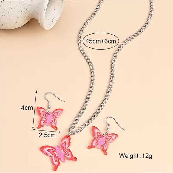 Blue/Gray Resin Butterfly Charm Necklace and Earring Set - Picture 3 of 3